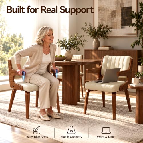 Image of Dining Chairs, Mid Century Modern Chairs with Arms, Set of 2, Beige