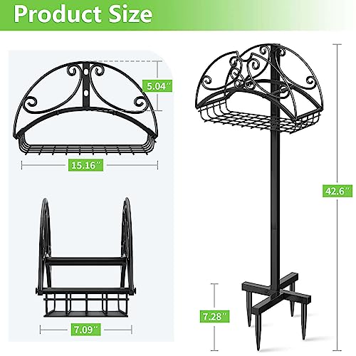 Helhom Garden Hose Holder Freestanding, Water Hose Holders With Storage Basket Detachable Garden Hose Stand Heavy Duty For Outside Lawn Yard #TOP5