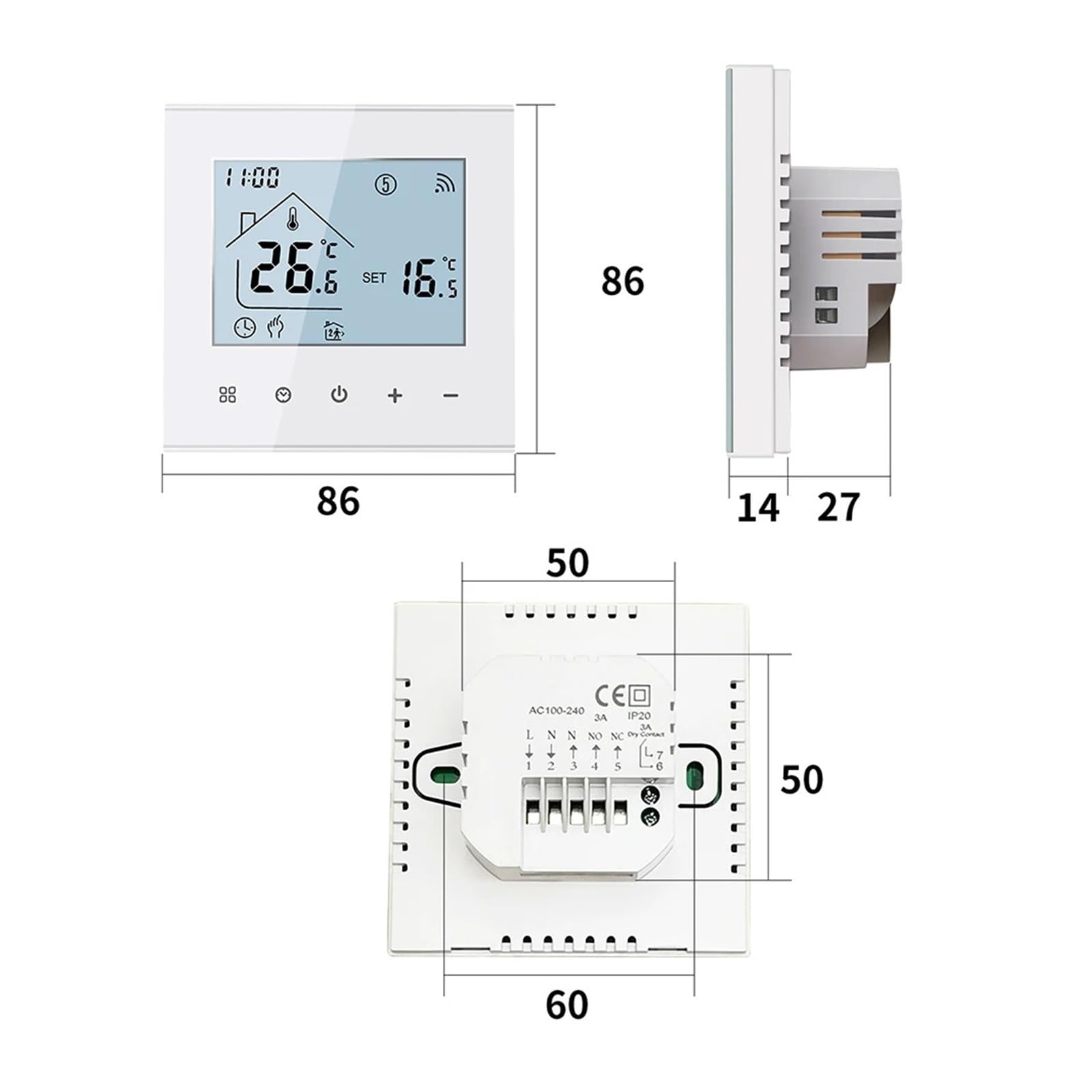 Thermostat de Sol Chaud M4A Tuya WiFi 3A 16A, chaudière électrique/à gaz/régulateur de température de Chauffage de l'eau, 1 pièce