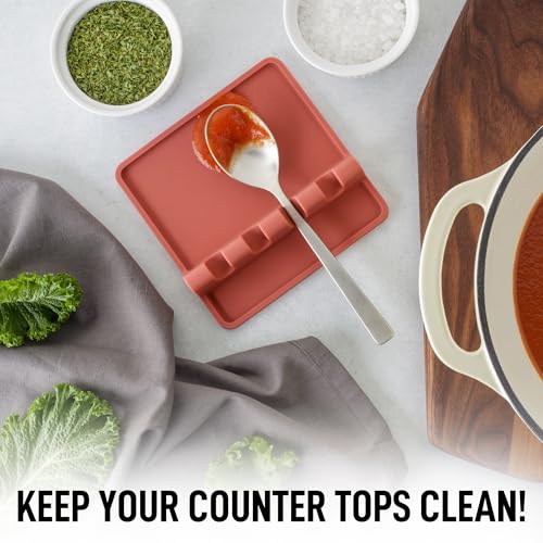 Image of Zulay Kitchen Silicone Utensil Rest with Drip Pad for Multiple Utensils - BPA-Free, Heat-Resistant Spoon Rest & Spoon Holder for Stove Top - Kitchen Utensil Holder for Ladles & Tongs - Canyon Rose