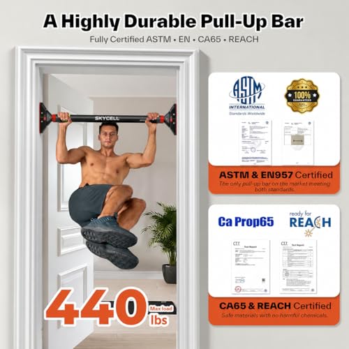 Image of SKYCELL Pull-Up Bar for Home Workout | Heavy Duty Carbon Steel Doorway Gym Bar | Non-Slip Grip | No Drill Installation | Multi-Exercise Fitness Bar