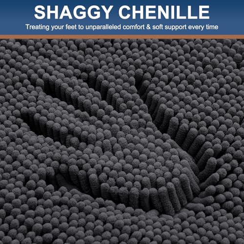 Smiry Luxury Chenille Bathroom Rugs 24x16, Extra Soft and Absorbent Shaggy Bath Mat, Machine Washable, Non-Slip Plush Carpet Runner for Tub, Shower, and Floor, Home Decor Accessories, Charcoal Grey