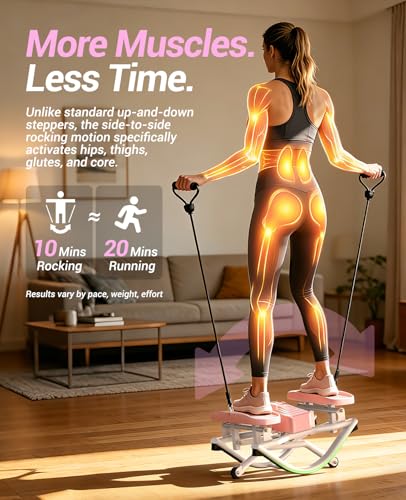 Image of Rock Stepper Side to Side Exercise Machine, Rocking Stepper for Home Gym with LCD Display & Resistance Bands, Low-Impact Step Rocker Workout Equipment Supports 330 lbs