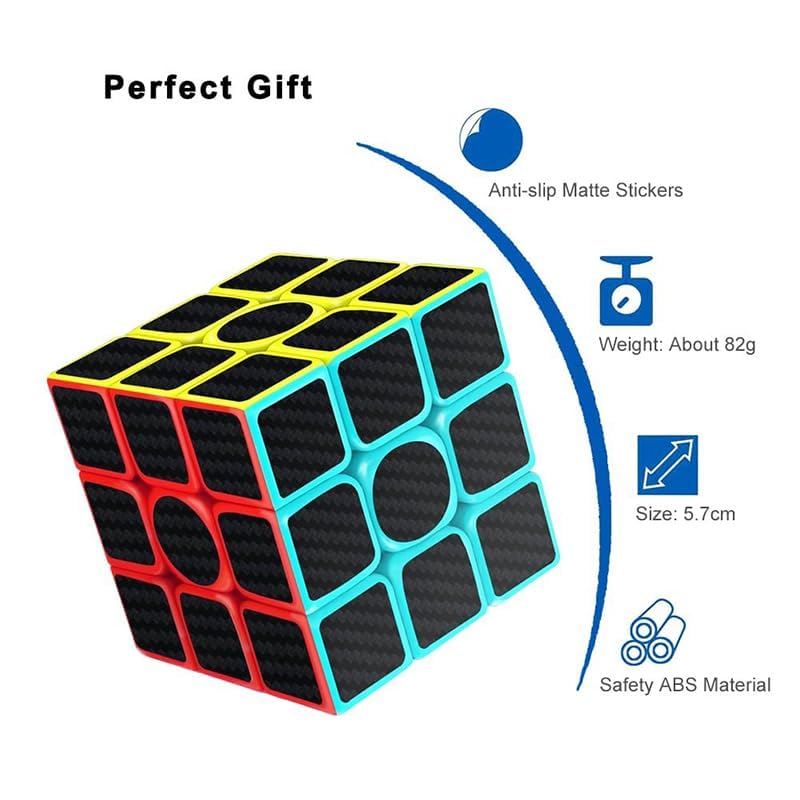 CREADY® Cubo magico 3x3 velocità, puzzle resistente, tensione regolabile, adesivi carbonio, 5,5 cm, scuro