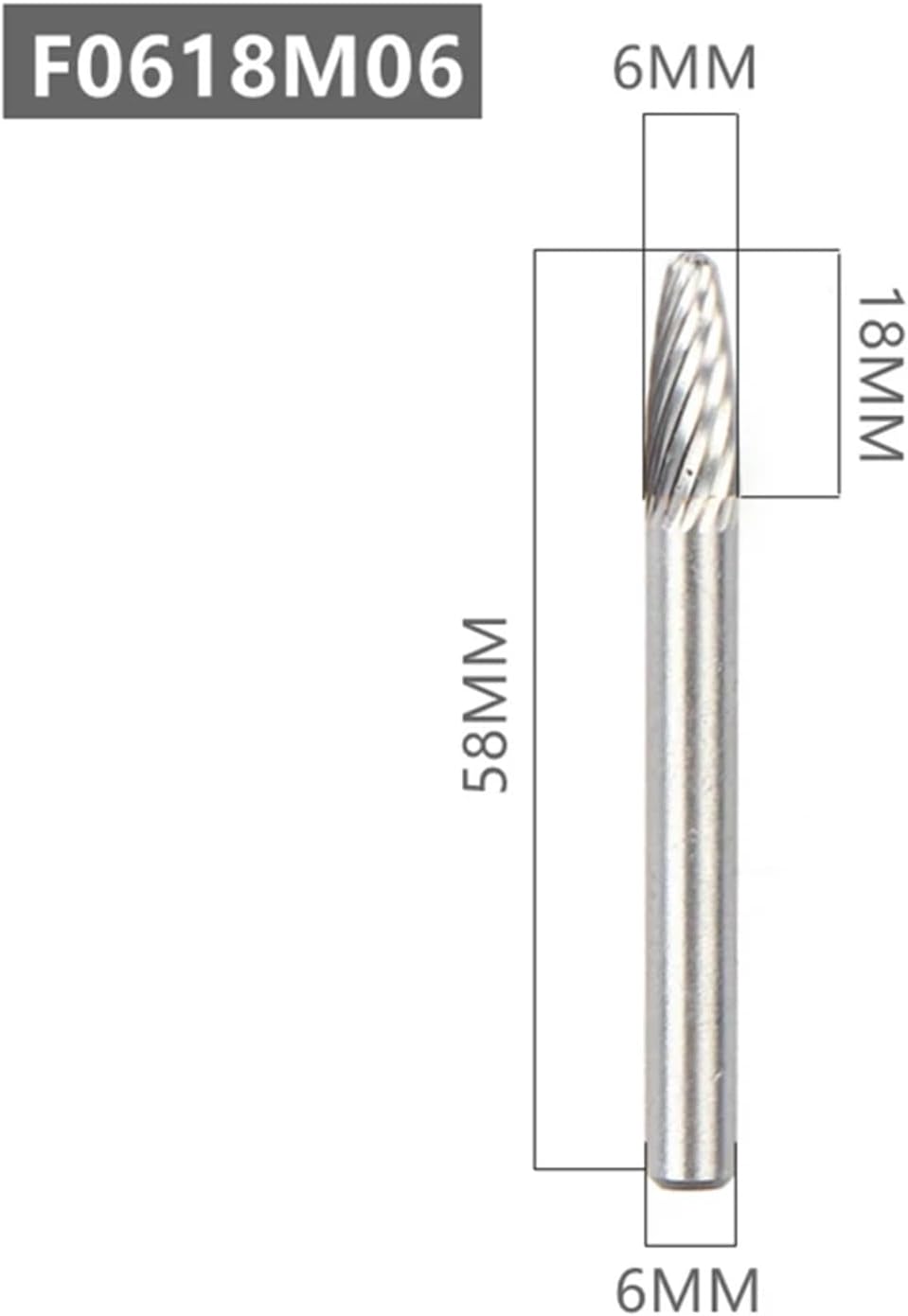 1Pcs Head Tungsten Carbide Rotary File Tool Drill Milling Carving Bit Tools Point Burr Die Grinder Abrasive Tools(F0616M06)