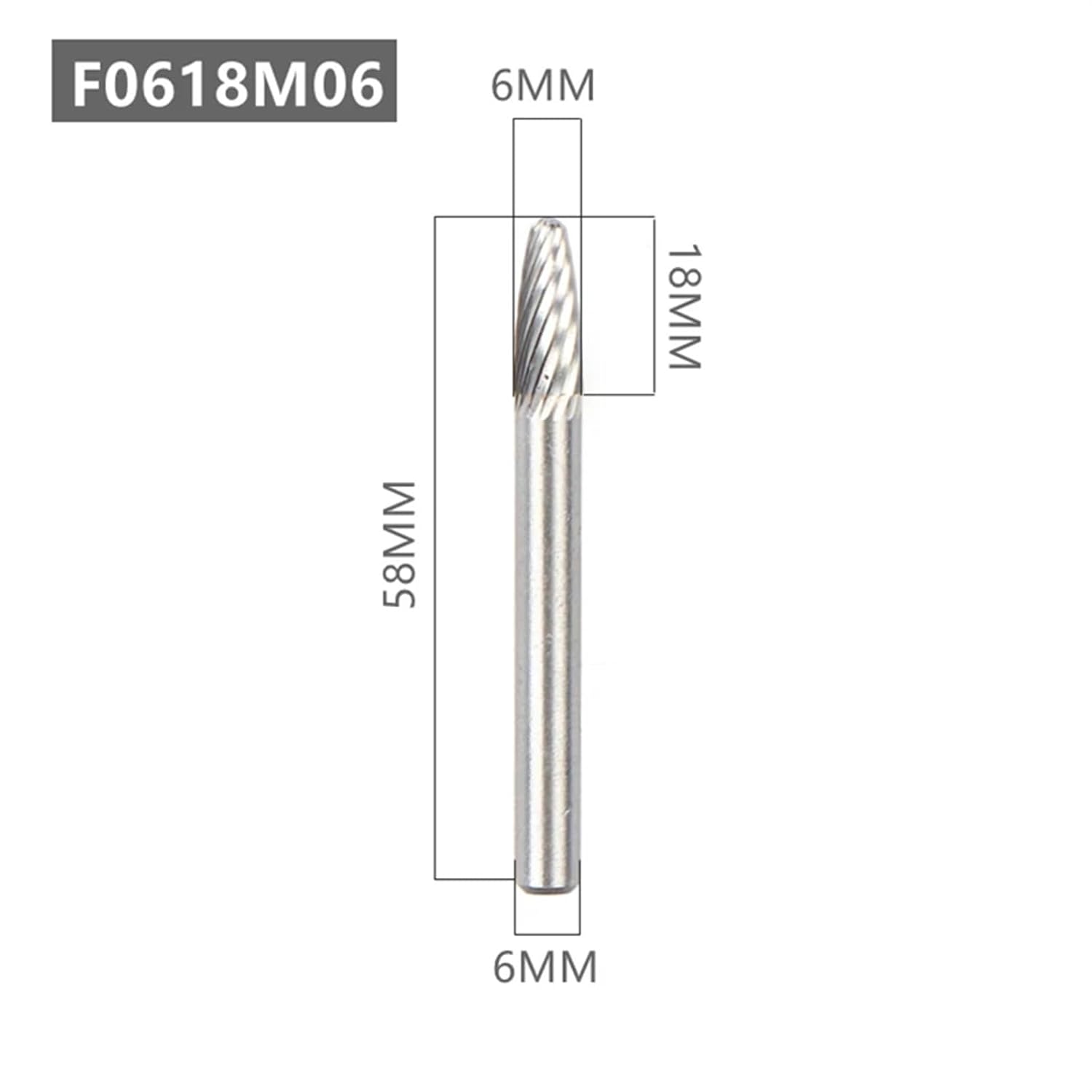 1Pcs Head Tungsten Carbide Rotary File Tool Drill Milling Carving Bit Tools Point Burr Die Grinder Abrasive Tools(F0616M06)