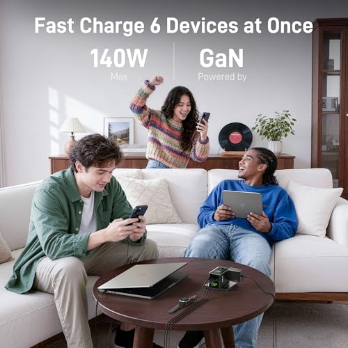 Image of Epicka Pulse Duo 140W Universal Travel Adapter with Smart Display, International Power Adapter with 3.28ft Cable, 2 AC Outlets PD 3.1 PPS Charger Compatible with MacBook, iPhone, Travel Essentials