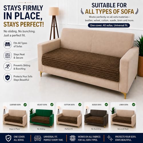 Image of Homerz Premium Rabbit Fur Sofa Cover with Anti-Skid Backing, Soft Plush Fabric Sofa Protector for Living Room Furniture (Coffee, 2 Seater, Only Seat Cover)