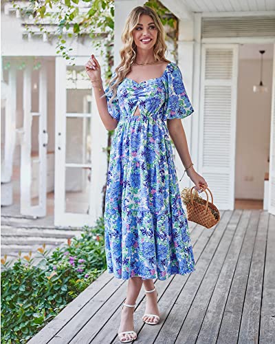 BTFBM Summer Dresses for Women 2026 Spring Outfits Beach Vacation Short Sleeve Smocked Boho Casual Floral Maxi Dress(Floral Blue, XX-Large) — view 2