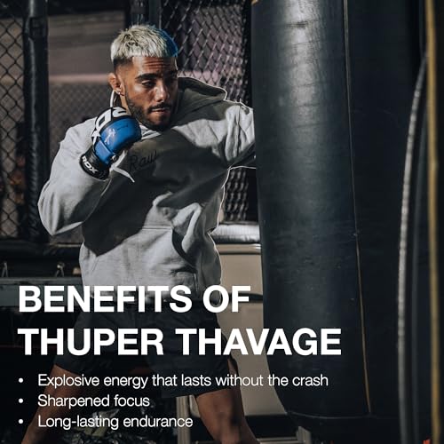 Image of RAW Thuper Thavage Pre Workout Powder - High-Stim Preworkout with Creatine, Beta Alanine, L-Citrulline & Caffeine - Chris Bumstead Gym & Fitness Supplement for Men & Women - Cherry Berry