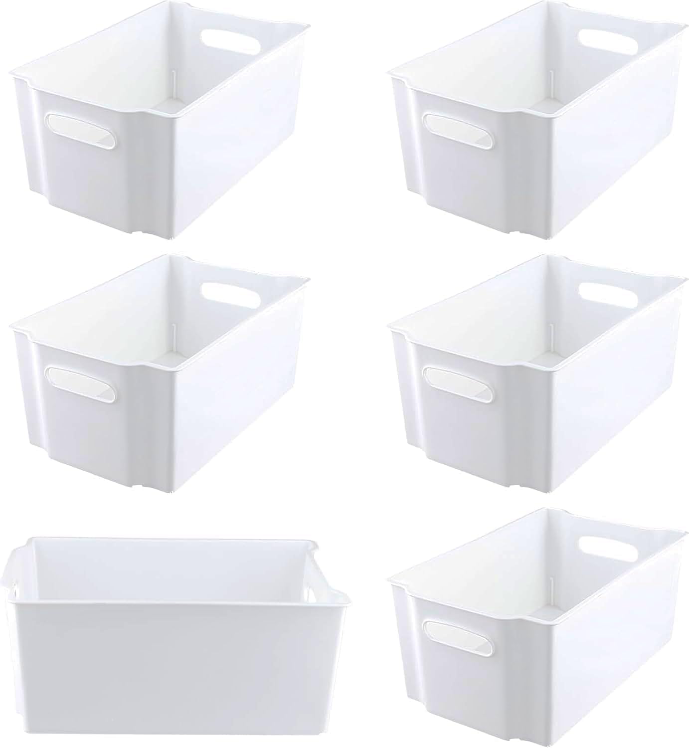 Sinjeun White 6 Pack Cupboard Storage Boxes, Stackable Plastic Storage Baskets With Handles, Kitchen Storage Box Organisers For Kitchen, Bathroom, Cleaning Organisation, 32×20.5×11Cm