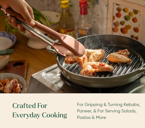 Image of Ember Cookware Silicone Kitchen Tongs | 230C Heat Resistant | Versatile- for Kitchen and Serving| Stainless Steel Core with Food Safe Silicone Grip | Locking Mechanism for Compact Storage |Terracotta