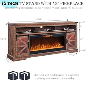OKD Fireplace TV Stand for 85 TV 33 Tall Highboy Farmhouse Entertainment Center w 42 Electric Fireplace LED Light Rustic Media Console wSliding Barn Door for Living Room Reclaimed Barnwood