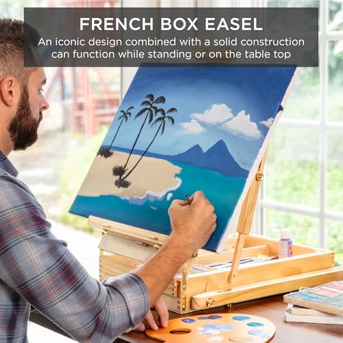 Image of Best Choice Products French Easel, 32pc Beginners Kit Portable Wooden Folding Adjustable Sketch Box Artist Tripod for Painting, Drawing w /Acrylic Paints, Brushes, Canvases, Palettes - Black