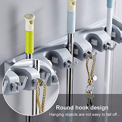 votron Coat Hooks Wall Mounted Modern Hook Rack Stainless Steel Towel Hanger Holder Organizer Storage with 5 Double Heavy Duty Hanger Hooks for Bathroom Bedroom Kitchen (mop Holder-2 Pack) - Thumbnail 5