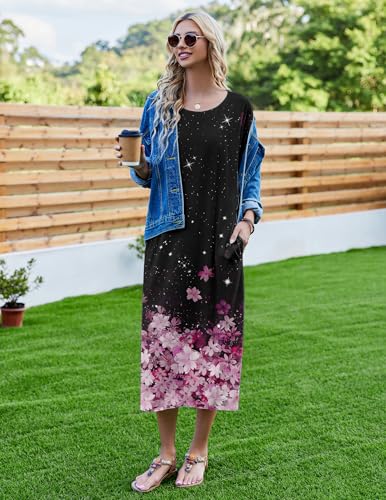 Image of Ekouaer Women's Nightgown Short Sleeve Sleepshirt Long Loungewear Casual Maxi Lounge Dress House Dresses with Pockets