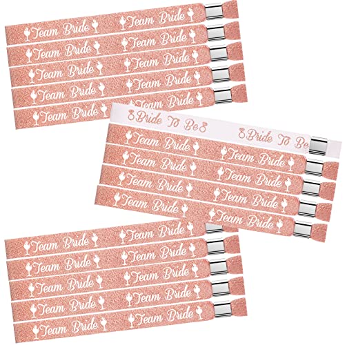 16 Pulseras de Despedida de Soltera de Oro Rosa Incluye 1 Pulsera de Bride y 15 Muñequeras de Team Bride para Compromiso de Boda Accesorios de Rellenos de Bolsas, 13,8 x 0,6 Pulgadas Cover