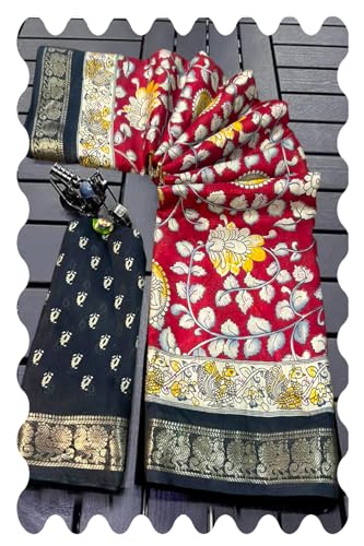 Image of SuperLaxmi Women's Floral Printed Dola Silk Saree with Blouse Piece