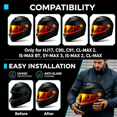 Image of PSLER Shatterproof Helmet Visor for HJ17,C90,C91,SY&CL-MAX 3,Deep Gold Red | Impact-Resistant ,UV400 Protection, Motorcycle Tinted Face Shield for HJ17,C90,C91,CL-MAX 2, IS-MAX BT, SY-MAX 3, IS-MAX 2