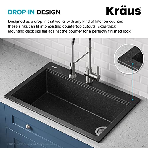 KRAUS Bellucci Workstation 33" Single Bowl Granite Kitchen Sink in Metallic Black w/Accessories, KGTW2-33MBL, Includes Dish Drainer/Dish Drying Rack - image 8