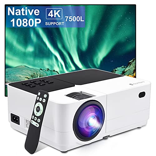 Proyector Nativo 1080P Full HD 7500 lúmenes Soporte 4K, Screen Mirroring,Proyector de vídeo LED portátil de Cine en casa Profesional