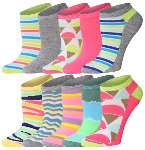 Image of Tipi Toe Women's 10 Pairs Lightweight Colorful Socks - Fun Low Cut Patterns for All-Day Comfort and Easy Everyday Style