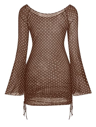Image of ZAFUL Womens Swimsuit Cover Up Dress Off Shoulder Hollow Coverup Bathing Suit Mesh Swim Beach Dress