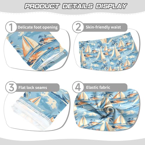 senya Girls Printed Leggings Yoga Pants Sailboat Palm Sea Wave Pattern for Kids in 4t to 10 Years, 4T3