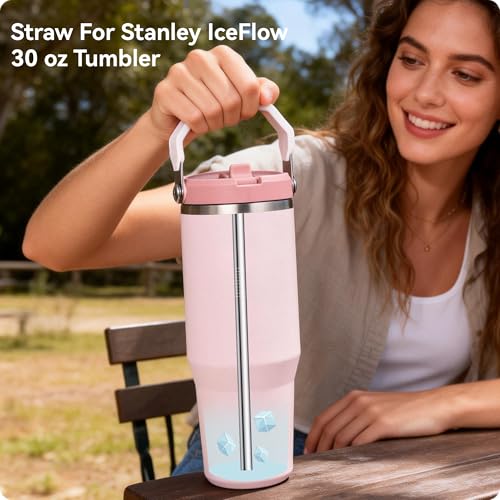 Image of Metal Straws for Stanley IceFlow 30 oz 2.0 Flip Straw Lid Tumbler, Stainless Steel Replacement Straws for Ice Flow 30oz Cups,7mm & 9.4mm Size Options-Check Numbers on Lid Before Order(9.4mm)