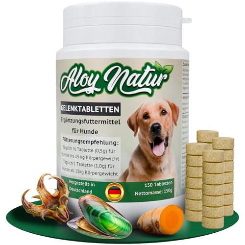 Gelenktabletten Hund | 150 Tabletten reichen für bis zu 10 Monate | hoher Grünlippmuschel Anteil in Vollfett-Qualität, Teufelskralle & MSM | Gelenktabletten für Hunde | stärken die Gelenkfunktion