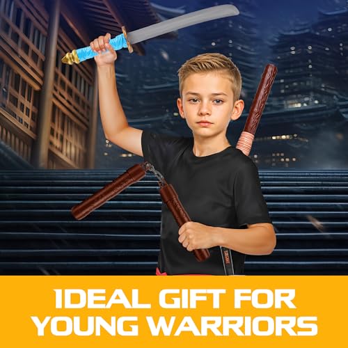 liberty imports ninja toy weapons kids role play set with 2 katana swords 2 sais 4 shuriken and bo staff for children dress up pretend play battles