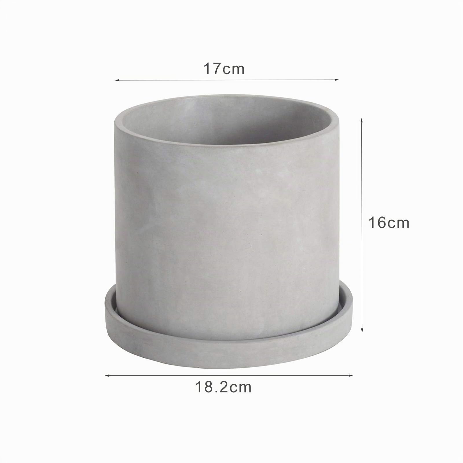 Ekirlin, fioriera da interni in cemento, vaso geometrico per interni ed esterni, con vassoio in plastica, vaso cilindrico in cemento per il giorno del lavoro (17 cm)