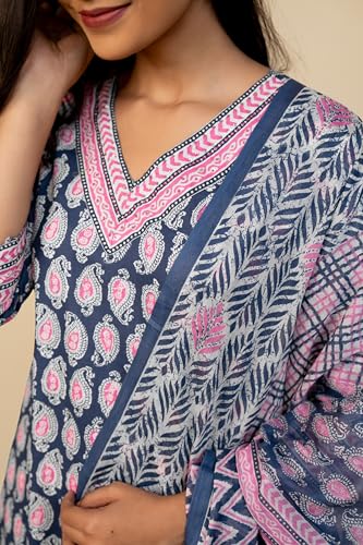 Image of MIRCHI FASHION Women's Straight Fit Pure Cotton Floral Printed Kurta Set with Dupatta and Pant