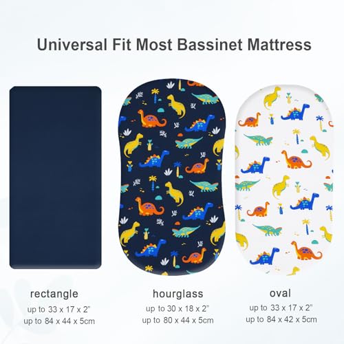 Image of david's kids 3 Pack Bassinet Sheets, Ultra Soft Breathable Comfortable Baby Sheet Set for Boys Girls Neutral, Univeral Fit for Most Cradle and Bassinet Mattress, Dinosaur