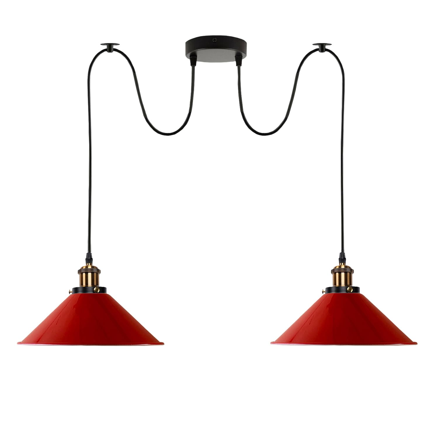 LEDSone 2 Way Spider Light Ceiling Pendant with 195cm Adjustable Cable, Metal Red Cone Shade E27 Industrial Hanging Chandelier for Living Room, Dining Room, Cafe, Bar, Kitchen