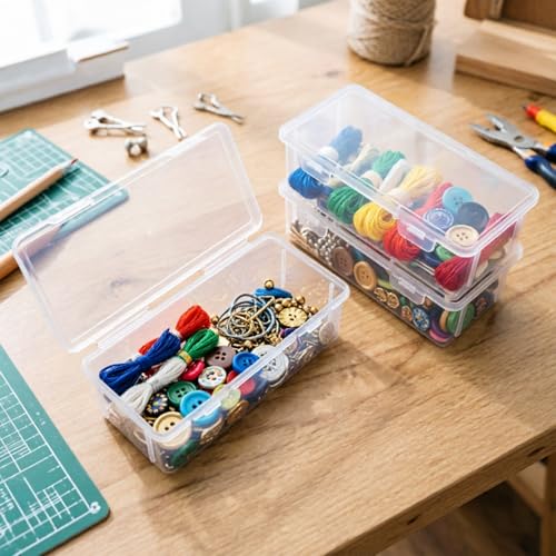 Image of Rectangular Clear Plastic Storage Containers, 8 Pack | Hinged Lid, For Beads and Small Craft Items, 7.4 x 3.74 x 2.36 inch