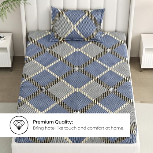 Image of Rivermoor 200 TC Ultrasoft Cotton Bedsheet for Single Bed | Cotton Bedsheet with 1 Pillow Cover | Multi Color Geometric Pattern | 58 x 88 Inches | Breathable & Wrinkle Resistant