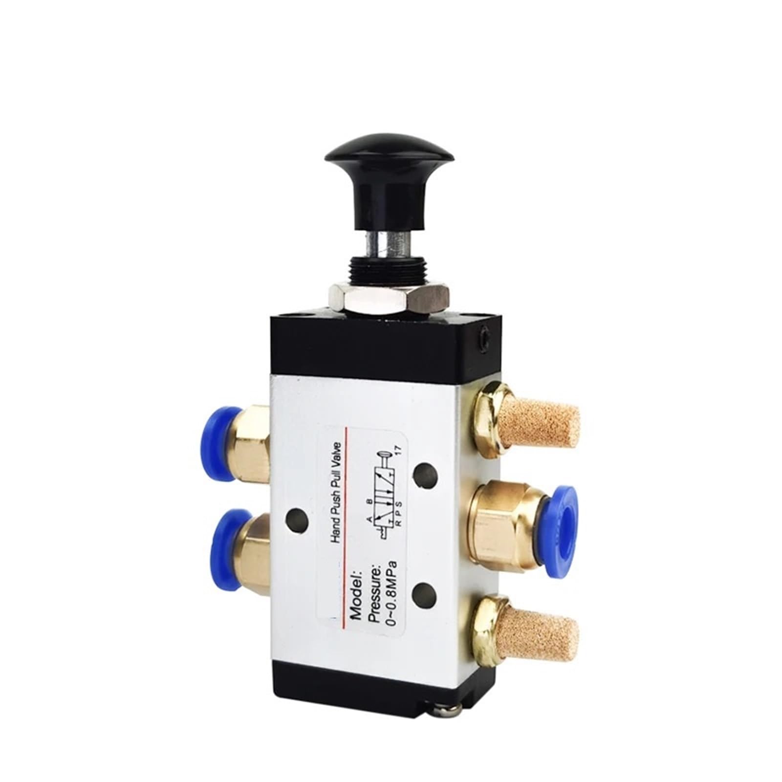 Manuelles Ventil 2-Wege 5 Positionen 4R410-15 Push-and-Pull-Pneumatikschalter des Wegeventils 1Stk(With 6mm Fittings)