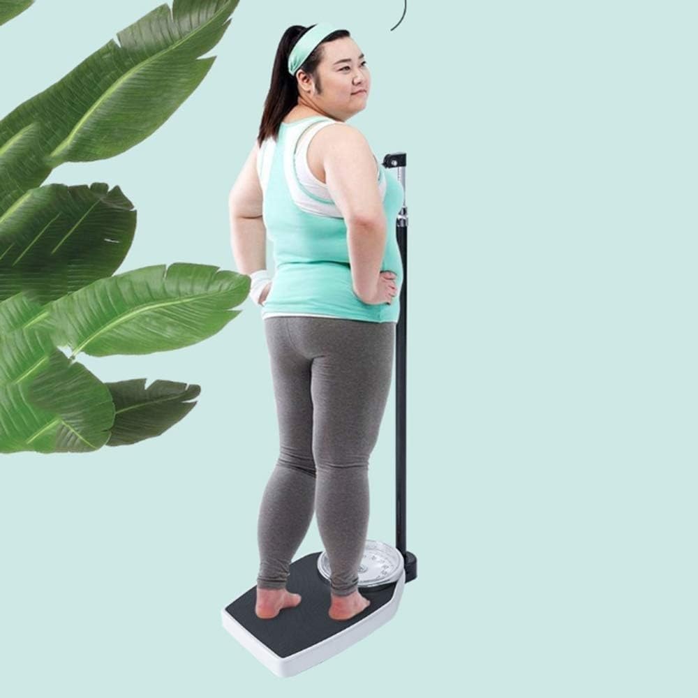Báscula para médicos con tallímetro, báscula mecánica, con tallímetro, báscula Digital de Columna, Esfera analógica Grande, Error Ajustable, 150 kg/190 cm (Negra)