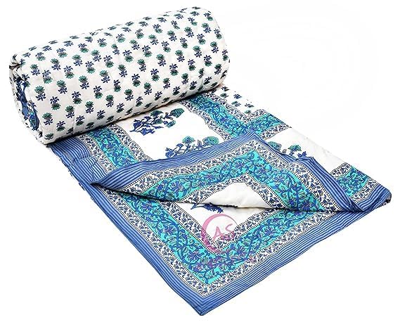 Image of EMIOUR Jaipuri Razai Double Bed, Cotton Quilt, Pure Cotton Soft Jaipuri AC Quilt /Razai /Rajai Floral Print,Jaipuri Razai Double Bed for Winter, Cotton Razai (Design 7, Single Bed)