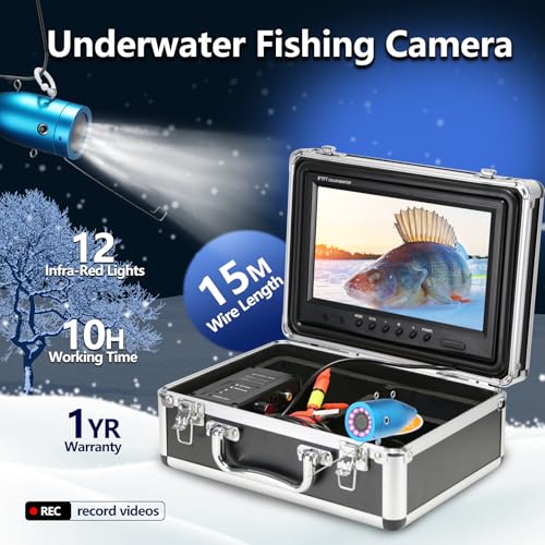 Image of Underwater Fishing Camera, 9 inch HD Portable Fish Finder with 1000TVL Camera, IR Night Vision, IP68 Waterproof, 50ft Cable for Lake Boat Sea Ice Fishing