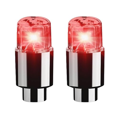 2pcs車のタイヤバルブキャップ LED バルブキャップ インテリジェントデュアルセンスタイヤライト クールホイールハブライト 車の装飾ライト 車/バイク/車自転車車椅子外装ユニバーサル (レッド 2 個)