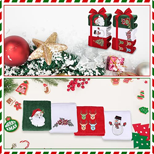 Christmas Kitchen Towels Set Of 6, Cotton Christmas Hand Towels For Bathroom, Embroidery Design Holiday Tea Towels Fingertip Towels, Soft Kitchen Dish Towel, 12X18" (Red Green White) #TOP6