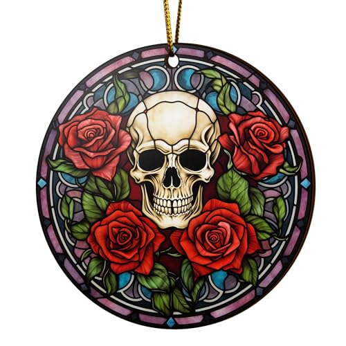 Redondo Adorno Árbol Navidad Personalizado Gotico, Scheletro Adornos De Navidad Cerámica Adornos Colgantes para Árbol De Navidad Clásico Colgante Decoración para Hoteles Ventanas Recuerdo
