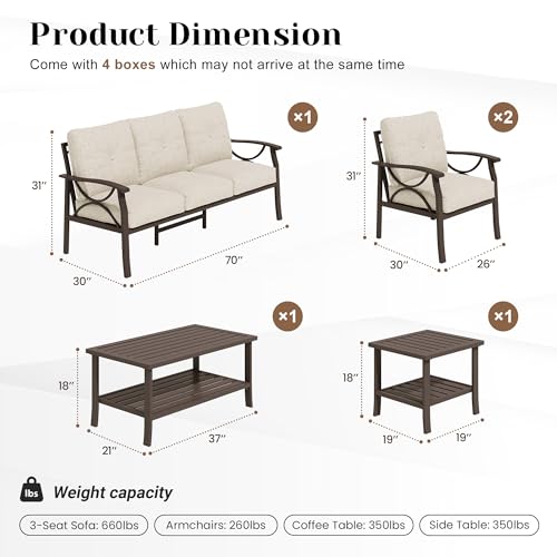 Image of FansaFurn 5-Pieces Outdoor Patio Furniture Set, Outdoor Metal Sectional Furniture with Cushions, Outdoor Conversation Seating Set with Coffee Table for Garden, Balcony, Deck, Backyard, Khaki