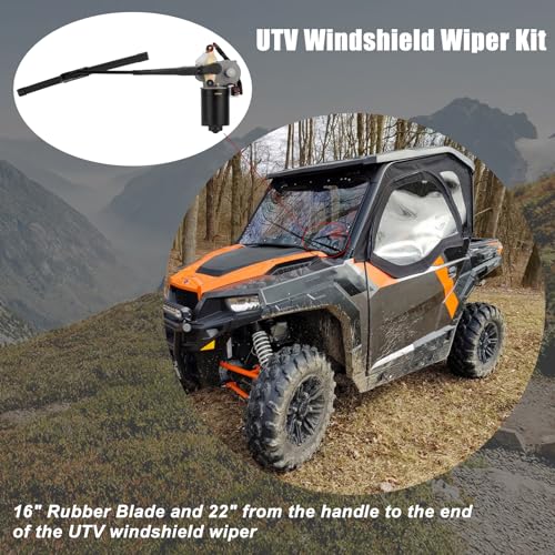 Image of UTV Windshield Wiper Kit - 12V 30W Electric Wiper Motor with 16 inch Blade & 13.8 inch Arm, Compatible with Polaris Ranger RZR 570 /900 /1000, Compatible with Can-Am Defender, Maverick X3
