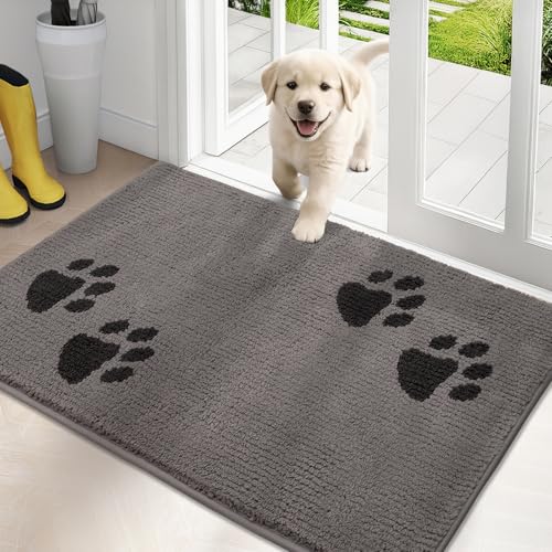 PURRUGS Dirt Trapping Door Mat 24" x 35.5", Non-Skid/Slip Machine Washable Microfiber Entrance Rug, Shoes Scraper, Dog Doormat, Super Absorbent Floor Mat for Muddy Wet Shoes and Paws, Light Grey