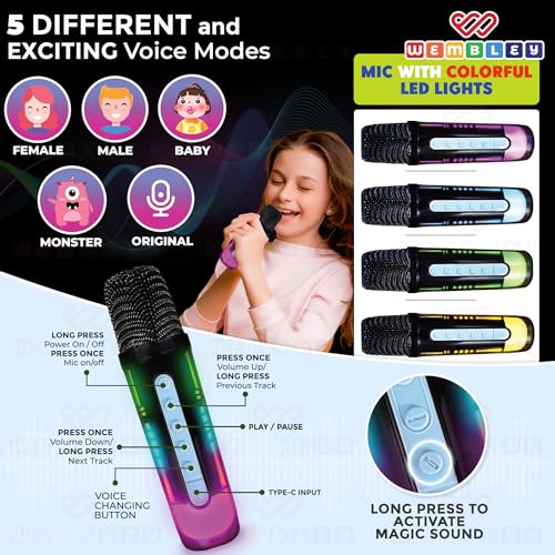Image of Wembley Stylish Cylindrical Wireless Karaoke Speaker Set | Speaker and 2 Premium Transparent Mics with RGB Lights | Bluetooth 5.3 Connectivity | 5 Fun Voice Modes with 1200mAh Battery (2 Mics)
