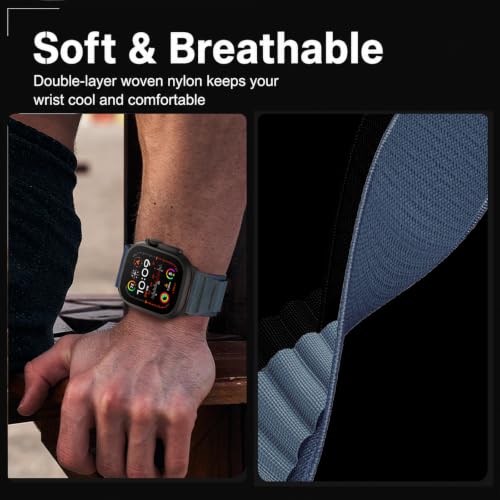 Image of MRAIN-H Leather Design Compatible with Apple Watch Bands Ultra 3 2 1 (49mm) & Series 11 10 9 8 7 6 5 4 SE 3 2 1 (46mm 45mm 44mm), Soft Stretchy Nylon Sport Band for iWatch Men Women