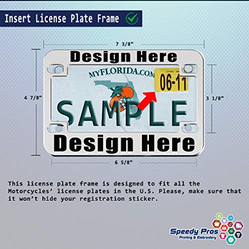 Image of Speedy Pros Metal Zinc Custom Bike License Plate Frame Custom Personalized Text Motorcycle Accessories License Plate Holder Chrome 4 Holes 1 Frame